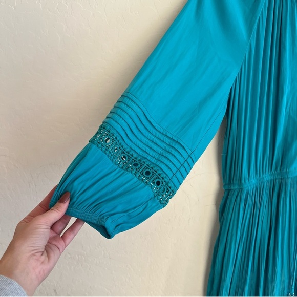Chico’s Crochet Detail Ruffle Maxi Dress Blue - Picture 7 of 10